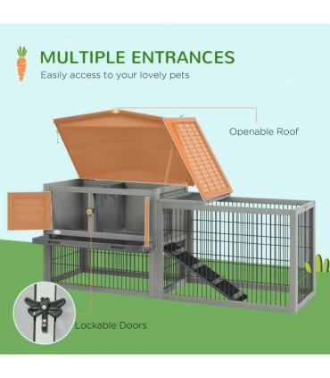 Pawhut Rabbit Hutch Pet House Outdoor Run Design w/ Water-Resistant Paint Ramp