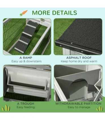 Pawhut Rabbit Hutch Pet House Outdoor Run Design w/ Water-Resistant Paint Ramp