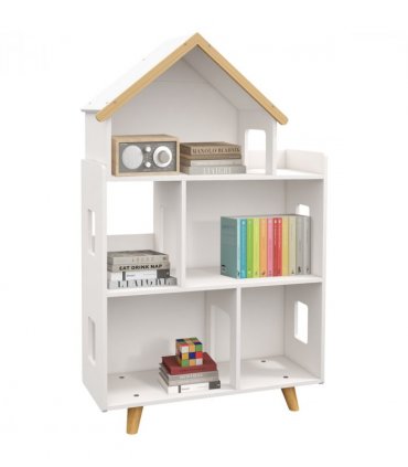 Toy Storage Shelf white MDF Pinewood 65L x 25W x 108.5Hcm for 3-6 Years Old