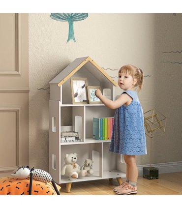 Toy Storage Shelf white MDF Pinewood 65L x 25W x 108.5Hcm for 3-6 Years Old