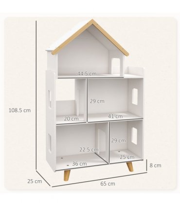 Toy Storage Shelf white MDF Pinewood 65L x 25W x 108.5Hcm for 3-6 Years Old