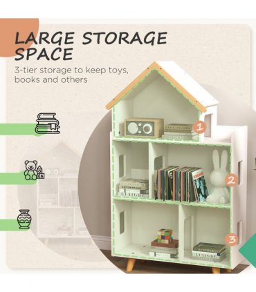 Toy Storage Shelf white MDF Pinewood 65L x 25W x 108.5Hcm for 3-6 Years Old