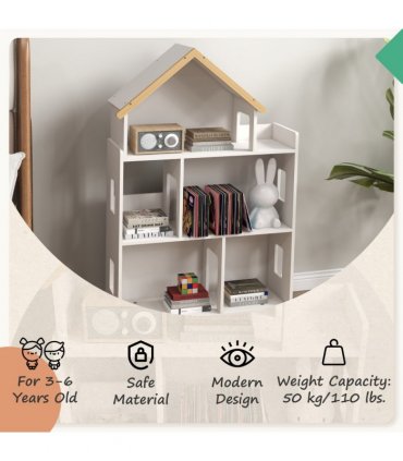 Toy Storage Shelf white MDF Pinewood 65L x 25W x 108.5Hcm for 3-6 Years Old