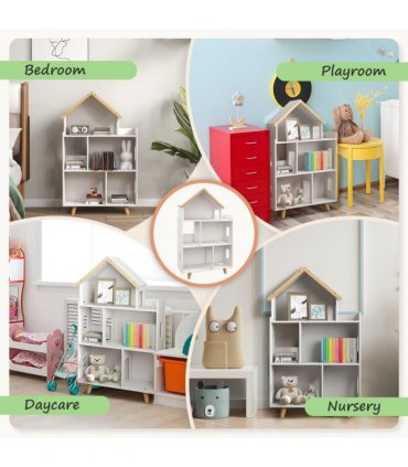 Toy Storage Shelf white MDF Pinewood 65L x 25W x 108.5Hcm for 3-6 Years Old