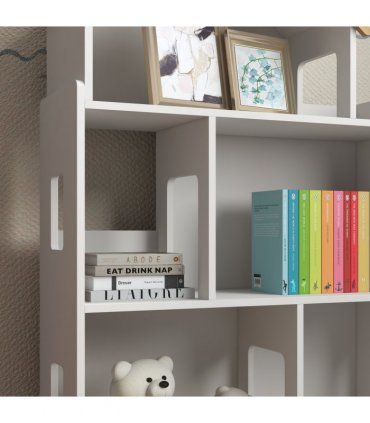 Toy Storage Shelf white MDF Pinewood 65L x 25W x 108.5Hcm for 3-6 Years Old