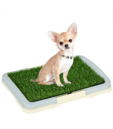 Dog Toilet Indoor w/ Artificial Grass, Grid Panel, Tray, 46.5 x 34cm Green PP PE