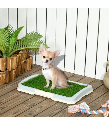 Dog Toilet Indoor w/ Artificial Grass, Grid Panel, Tray, 46.5 x 34cm Green PP PE