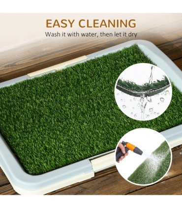 Dog Toilet Indoor w/ Artificial Grass, Grid Panel, Tray, 46.5 x 34cm Green PP PE