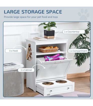 PawHut Pet Feeder Station Dog and Cat Food Storage Feeding Station Food Cabinet