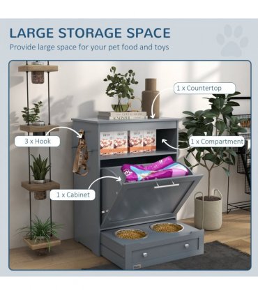 PawHut Pet Feeder Station Dog and Cat Food Storage Feeding Station Food Cabinet