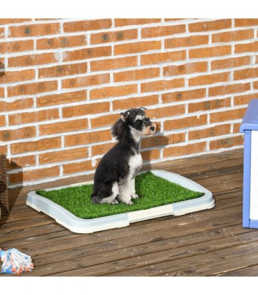 PawHut Dog Toilet Indoor w/ Artificial Grass, Grid Panel, Tray, 63 x 48.5cm