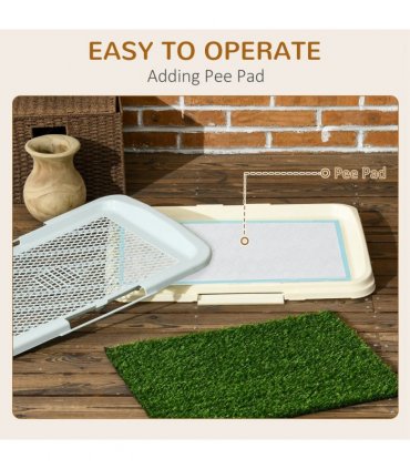 PawHut Dog Toilet Indoor w/ Artificial Grass, Grid Panel, Tray, 63 x 48.5cm