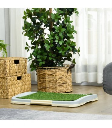 PawHut Dog Toilet Indoor w/ Artificial Grass, Grid Panel, Tray, 63 x 48.5cm