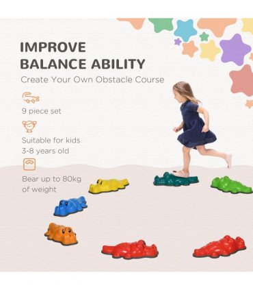 ZONEKIZ 9PCs Kids Stepping Stones w/ Anti-Slip Edge, Indoor and Outdoor