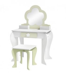 Kids Vanity Table Set, Beauty Flower Design, White and Yellow, MDF and Acrylic