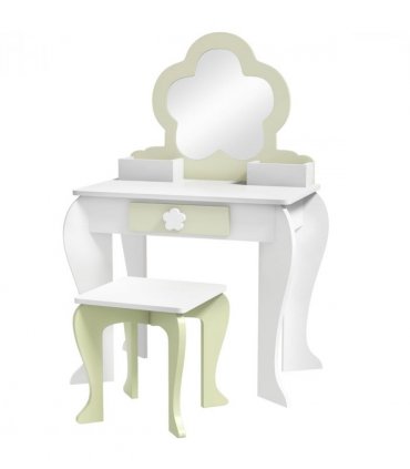 Kids Vanity Table Set, Beauty Flower Design, White and Yellow, MDF and Acrylic