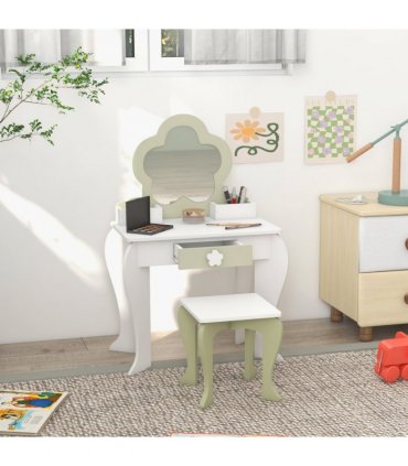 Kids Vanity Table Set, Beauty Flower Design, White and Yellow, MDF and Acrylic