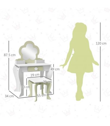 Kids Vanity Table Set, Beauty Flower Design, White and Yellow, MDF and Acrylic