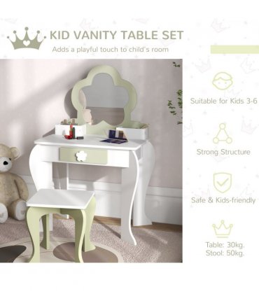 Kids Vanity Table Set, Beauty Flower Design, White and Yellow, MDF and Acrylic