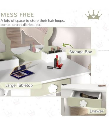 Kids Vanity Table Set, Beauty Flower Design, White and Yellow, MDF and Acrylic