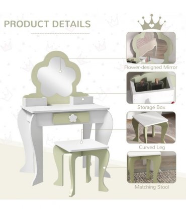 Kids Vanity Table Set, Beauty Flower Design, White and Yellow, MDF and Acrylic