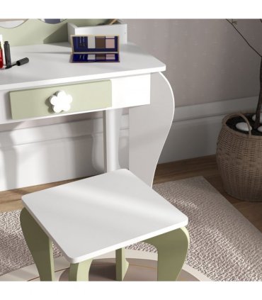 Kids Vanity Table Set, Beauty Flower Design, White and Yellow, MDF and Acrylic