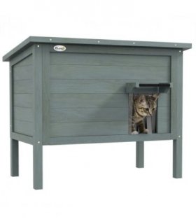 PawHut Outdoor Feral Cat House Insulated w/ Openable Roof - Charcoal Grey