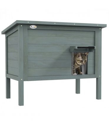 PawHut Outdoor Feral Cat House Insulated w/ Openable Roof - Charcoal Grey