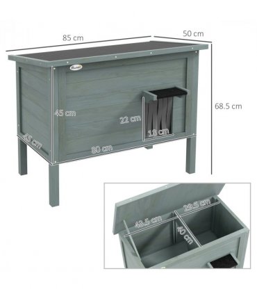 PawHut Outdoor Feral Cat House Insulated w/ Openable Roof - Charcoal Grey