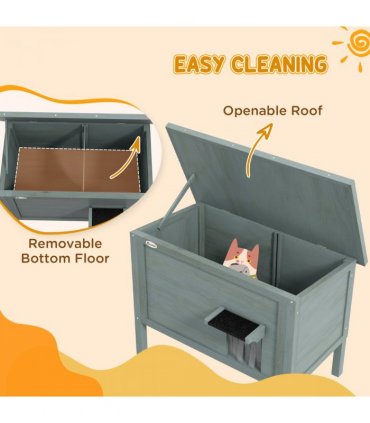 PawHut Outdoor Feral Cat House Insulated w/ Openable Roof - Charcoal Grey