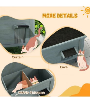PawHut Outdoor Feral Cat House Insulated w/ Openable Roof - Charcoal Grey
