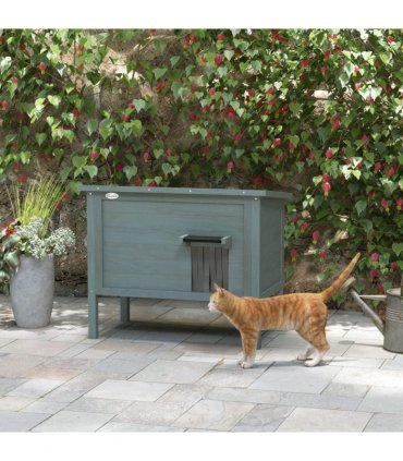 PawHut Outdoor Feral Cat House Insulated w/ Openable Roof - Charcoal Grey