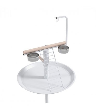 PawHut Bird Table with Four Wheels, Perches, Stainless Steel Bowls, Round Tray