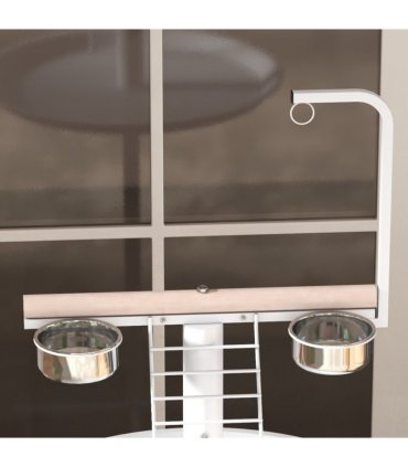 PawHut Bird Table with Four Wheels, Perches, Stainless Steel Bowls, Round Tray