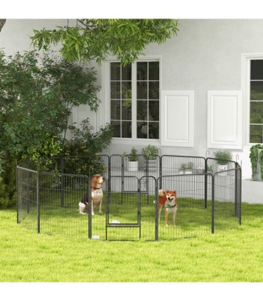 Steel Grey 80H x 80Wcm Heavy Duty Puppy Play Pen, 12 Panels Pet Exercise Pen