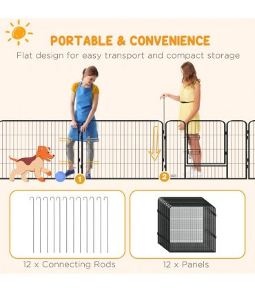 Steel Grey 80H x 80Wcm Heavy Duty Puppy Play Pen, 12 Panels Pet Exercise Pen
