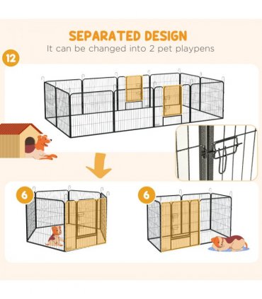 Steel Grey 80H x 80Wcm Heavy Duty Puppy Play Pen, 12 Panels Pet Exercise Pen