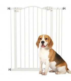 PawHut 74-87cm Adjustable Metal Pet Gate Safety Barrier w/ Auto-Close Door White