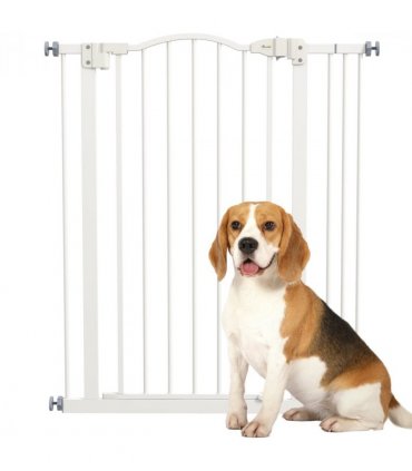 PawHut 74-87cm Adjustable Metal Pet Gate Safety Barrier w/ Auto-Close Door White