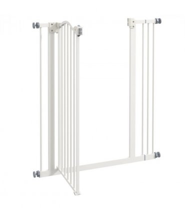 PawHut 74-87cm Adjustable Metal Pet Gate Safety Barrier w/ Auto-Close Door White