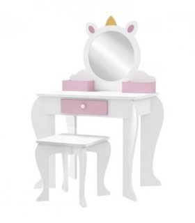 Kids Dressing Table ZONEKIZ White and Pink MDF and Acrylic 55L x 34W x 87Hcm