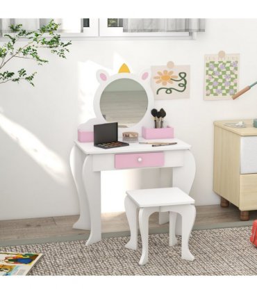 Kids Dressing Table ZONEKIZ White and Pink MDF and Acrylic 55L x 34W x 87Hcm