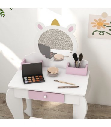 Kids Dressing Table ZONEKIZ White and Pink MDF and Acrylic 55L x 34W x 87Hcm