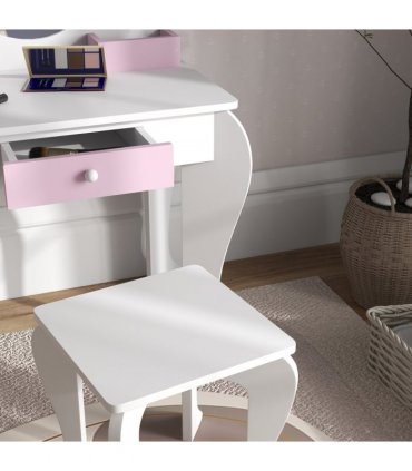 Kids Dressing Table ZONEKIZ White and Pink MDF and Acrylic 55L x 34W x 87Hcm