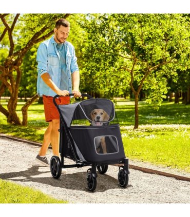 PawHut Foldable Dog Carriage w/ Universal Wheels, Shock Absorber - Black
