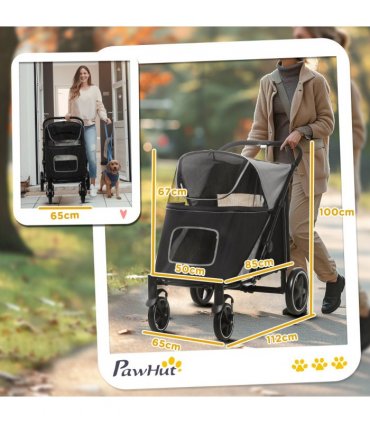 PawHut Foldable Dog Carriage w/ Universal Wheels, Shock Absorber - Black