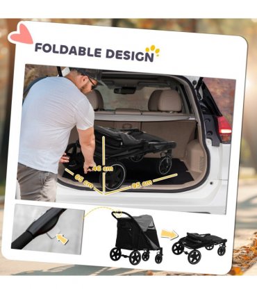 PawHut Foldable Dog Carriage w/ Universal Wheels, Shock Absorber - Black