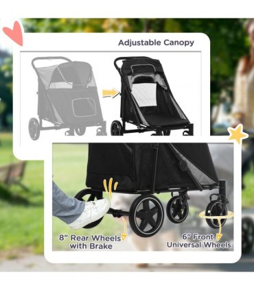 PawHut Foldable Dog Carriage w/ Universal Wheels, Shock Absorber - Black