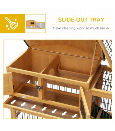 Outdoor Rabbit Hutch Yellow Fir Wood 150L x 52.5W x 68H cm Two Level House