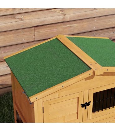 Outdoor Rabbit Hutch Yellow Fir Wood 150L x 52.5W x 68H cm Two Level House